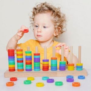 Color Recognition Sorting Sensory Toy <b>Wooden</b> Color Sorting Stacking Toys <b>Rainbow</b> Rings Game - Product Image 1