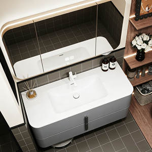 <span class=keywords><strong>Meuble</strong></span> de salle de bain en PVC durable, directement de l'usine, avec miroir LED et deux tiroirs, idéal pour les appartements - Product Image 6