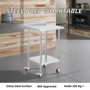 Прочный коммерческий рабочий стол из нержавеющей стали для кухни ресторана с нижней полкой, сертифицированный NSF, нагрузка до 300 кг/м² - Product Image 2