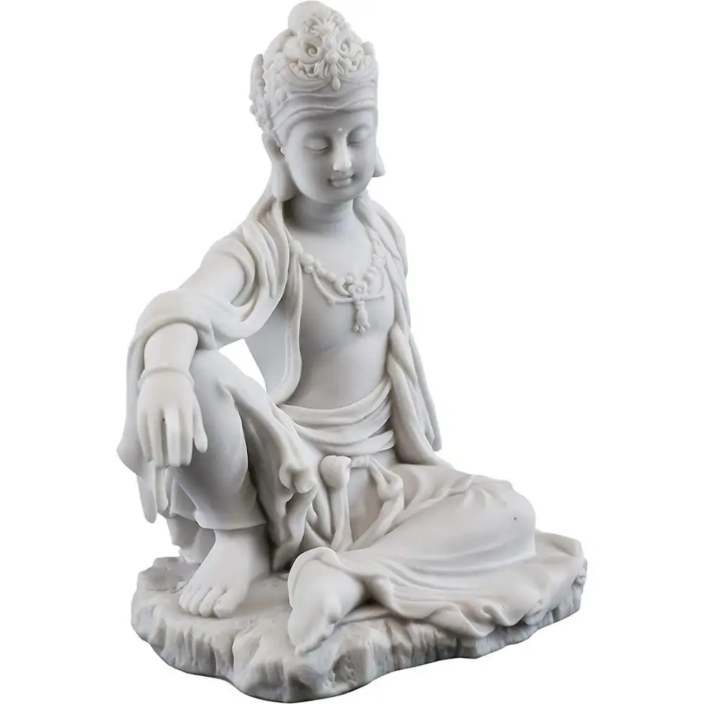 resin buddha sculpture Water & Moon Quan Yin Royal Ease Pose Statue- Buddhist Kwan Yin Goddess of Compassion and Mercy Sculpture