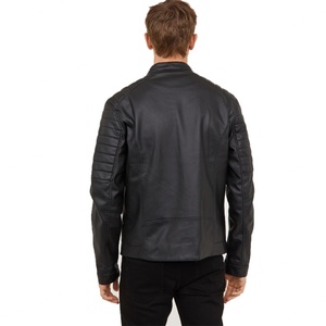 Veste en cuir noir à fermeture éclair personnalisée de haute qualité pour l'hiver, vêtements en gros, veste de motard à manches longues pour hommes - Product Image 2