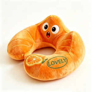 Customized Cartoon Big Eye Orange Plush U-<b>Shaped</b> Neck <b>Pillow</b>, Embroidered LOVELY & Orange Slice Pattern Soft Ergonomic Travel - Product Image 4