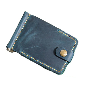 Genuine Leather Moneyclip Wallet Slim Credit Cardholder Vintage Retro Blue Cowhide Leather Money Clip Minimalist Wallets for Men - Product Image 4