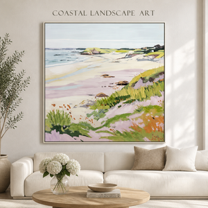 Modernes Impressionistisches Küstenlandschafts-Wandkunst-Set mit 2 Farbenfrohen Dünen Meerblick Leinwandgemälden für Wohnzimmer - Product Image 2