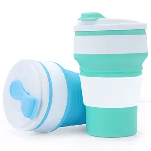 Nuevos productos al aire libre colorido respetuoso con el medio ambiente tazas portátiles taza de café reutilizable plegable viaje beber taza de agua de silicona