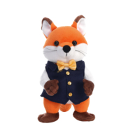 Peluche Renard Orange Personnalisée pour Homme, Jouet en Peluche Renard Debout avec Gilet Bleu Marine et Nœud Papillon Jaune, Mascotte d'Entreprise, Cadeau, Logo Personnalisé
