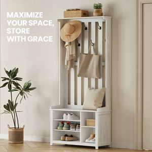 Armoire d'entrée <span class=keywords><strong>VASAGLE</strong></span> avec banc, porte-manteau moderne, armoire à manteaux avec étagère à chaussures - Product Image 2