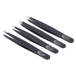 カスタマイズされた化粧品ピンセット2個4個ブラックピンク傾斜先のとがったまつげ眉毛ピンセットセットケース付き - Product Image 1