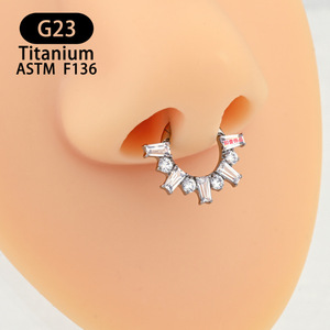 G23 <b>Titanium</b> Nose <b>Ring</b> 8mm Snowflake Zircon Inlay Closed Mouth Body Jewelry - Product Image 2