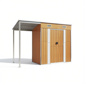 Caseta de Jardín Grande de Acero Galvanizado Marrón de 8x10 Pies con Solución de Almacenamiento con Toldo Lateral - Product Image 1