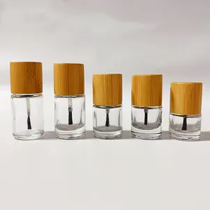 Eco-friendly 3ml 5ml 10ml Custom Bamboo Lid Cosmetic Makeup Round Containers Empty Nail Gel Polish Glass Bottles With Brush