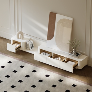 <span class=keywords><strong>Meuble</strong></span> TV extensible moderne AJUNION crème avec 4 tiroirs, <span class=keywords><strong>console</strong></span> multimédia en panneaux de particules MDF écologiques pour projets hôteliers, mobilier OEM - Product Image 1