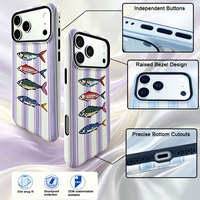 Coque de téléphone à motif rayé poisson mignon pour iPhone 18, boutons indépendants, cadre surélevé, antichoc, personnalisable OEM, protection intégrale