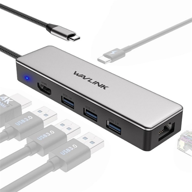 Hot New Products WAVLINK UHP3413 6 in 1 4K Thunderbolt 3 Type-C Devices Hub Adapter USB-C Docking Station USB HUB