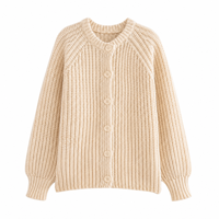 Chunky Knit Cardigan für Damen Gerippter Rundhals-Oversize-Pullover Gemütliche Herbst-Winter Freizeitstrickjacke mit Langen Ärmeln Großhandel