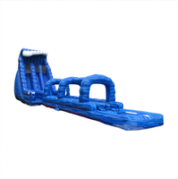 Glissière d'eau bleue gonflable géante commerciale à deux voies videur gonflable maison de rebond longue glissade d'eau