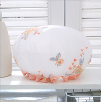 Grand bonnet de douche brodé réutilisable à deux couches Serviette de cheveux imperméable pour femmes pour tous types de cheveux, y compris longs bouclés droits