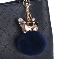 Faux Pom Pom bouledogue français en peluche porte-clés lapin fausse fourrure pompon boules moelleuses porte-clés pour femmes sac porte-clés breloque accessoires