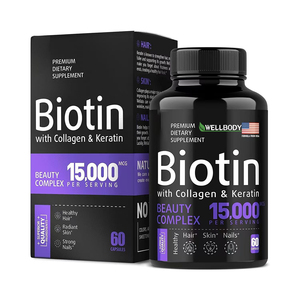 WELLBODY Fabrication OEM/ODM en Marque Privée, Gélules de <span class=keywords><strong>Biotine</strong></span> 15000 MCG <span class=keywords><strong>et</strong></span> Collagène pour <span class=keywords><strong>Cheveux</strong></span>, Peau <span class=keywords><strong>et</strong></span> <span class=keywords><strong>Ongles</strong></span> - Product Image 1