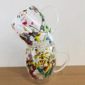 厂家定制高硼硅酸盐双壁玻璃咖啡杯带干花 - Product Image 6