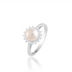 แหวนมุกสีน้ำเงินและเพชร CZ เงินแท้ 925 - Product Image 3