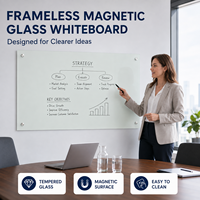 Tableau blanc magnétique mural en verre trempé transparent
