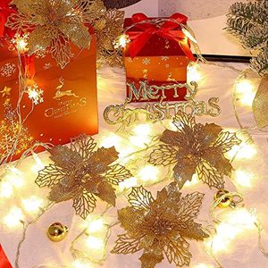 Fleur de Noël rose dorée, accessoires de décoration pour sapin de Noël, décoration de couronne de Noël, tête de fleur de décoration, vente en gros - Product Image 5