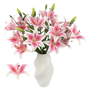 Fleurs décoratives pour la maison, fleurs artificielles de haute qualité à 3 têtes, lys faites à la main pour mariage, fête des mères, hôtel, décoration de salon - Product Image 4