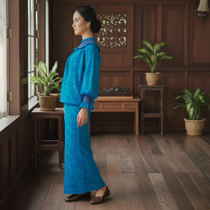 Vendeur de vêtements Kurung modernes, ensemble de Kebaya brodé, dentelle drapée, motif géométrique vintage, écologique, sans repassage, crêpe Cey - Product Image 2