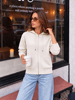 Cardigan zippé à capuche en maille unie respirante 100 % polyester pour femme, à manches longues, avec poches plaquées, style décontracté et sportif
