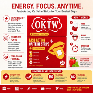 Tiras Orales de Cafeína de Acción Rápida 50mg, Sin Azúcar, Sabor Fresa Menta, Suplemento Energético con L-Teanina, B6 y B12 - Product Image 3