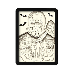 2025 Ventas directas de fábrica Marco de escritorio para el hogar Luz Película de terror americana Jason Voorhees Luz de talla de papel 3D - Product Image 4