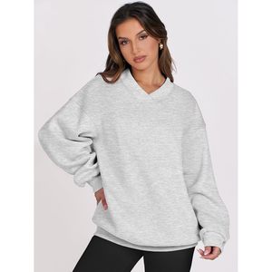 FOXA Womens Oversized V Neck Sweatshirt Fleece Long Sleeve Drop Shoulder Pullover Comfy <b>Top</b> Breathable Casual Wear - Product Image 3