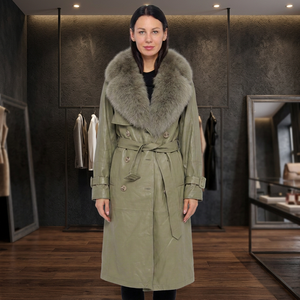 Nuevos Abrigos de Invierno de Cuero para Mujer, de Algodón, con Cuello de Piel, Diseño Cálido, Largos, Tallas Grandes, con Cinturón - Product Image 1