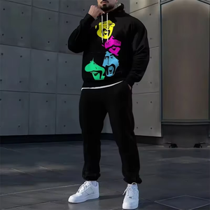 Men Shark Print Tracksuit Knitted Pullover <b>Sweater</b> Jogger Pants Casual Fitness Sportswear <b>Set</b> - Product Image 4