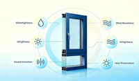 Ventanas Abatibles de Aluminio con Doble Acristalamiento y Marco de Acero, Diseño Insonorizado y Resistente a Huracanes, Estilo Francés, Precio al por Mayor
