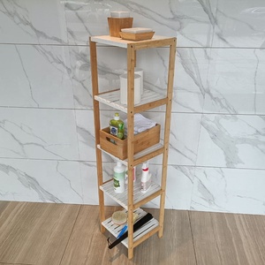 Estante de madera para <span class=keywords><strong>escalera</strong></span> de <span class=keywords><strong>baño</strong></span>, accesorio personalizado multifuncional de bambú, organizador para el hogar, gran oferta - Product Image 3