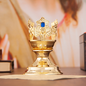 HT placcato oro portacandele chiesa centrotavola gesus portacandele religioso con vetro rosso tazza di decorazione per la casa di nozze - Product Image 5