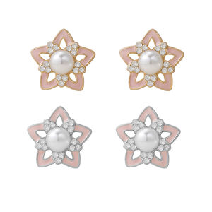 Dulce elegante aleación chapado en oro estrella Stud pendientes Rosa esmalte <span class=keywords><strong>perla</strong></span> diamantes <span class=keywords><strong>de</strong></span> imitación diario Casual pendientes para mujeres jóvenes - Product Image 4