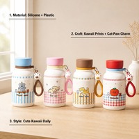Juego de 4 botellas de agua para niños con diseño de animales de dibujos animados, tazas bonitas para beber con correa de silicona para la escuela, viajes y el hogar.