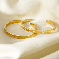 Bracelet d'ouverture en zircon plaqué or 18 carats en acier inoxydable étanche et sans ternissure pour femme Joyas De Acero Inoxidable Al Por Mayor