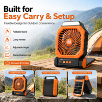 Ventilateur de camping à énergie solaire avec lumière LED, batterie rechargeable 7800mAh, ventilateur de refroidissement portable pour l'extérieur, 3 vitesses de contrôle pour le camping