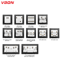VBQN Universal - Interruptor de pared de 6 pines con panel cepillado de baquelita gris y toma de corriente con interruptor para el hogar