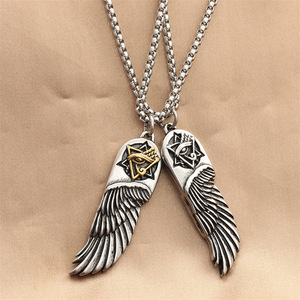 Colgante de ala de ángel de acero inoxidable con símbolo de ojo, collar para hombre, diseño geométrico, regalo de joyería de moda 280613 - Product Image 2