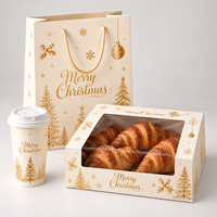 Boîte cadeau de Noël pour pâtisserie, dorée à chaud, personnalisée avec fenêtre, pour biscuits, gâteaux, cupcakes, desserts, fêtes de fin d'année, vente en gros
