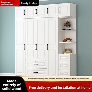 Solid Wood Minimalist Modern Multi-layered <strong>Wardrobe</strong> Home Use <strong>Storage</strong> Cabinet Bedrooms Rental <strong>Units</strong> Simple Chirldens Assembly - Product Image 4