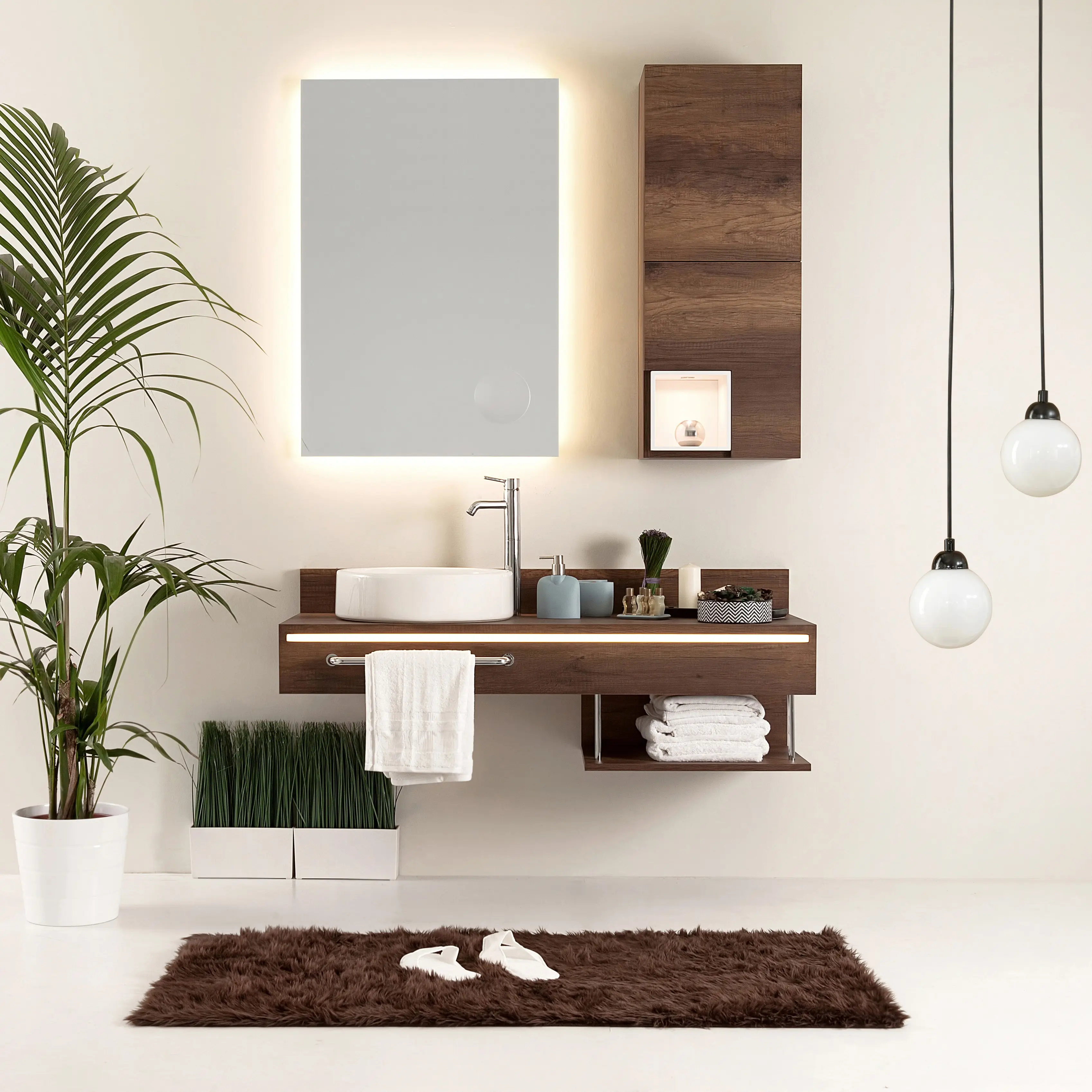 Nuovo Design di lusso organizzatore mobili montaggio a parete mobile da bagno con lavabo singolo doppio lavabo oro e bianco prezzo basso