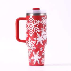Mug isotherme de luxe 40 oz pour voiture, en acier inoxydable 304, avec poignée, couvercle et paille, pour boissons froides, idéal pour les voyages, 4 couleurs, Tasse de Noël - Product Image 2