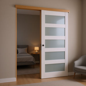 Porte coulissante à poignée intégrée 30x80 pouces, 5 vitres dépolies, bois massif, porte intérieure de chambre, design contemporain - Product Image 3