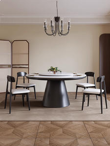 Mesa de comedor redonda perezosa <span class=keywords><strong>Susan</strong></span> de piedra sinterizada de fácil montaje con patas de madera maciza para 4-8 personas - Product Image 3